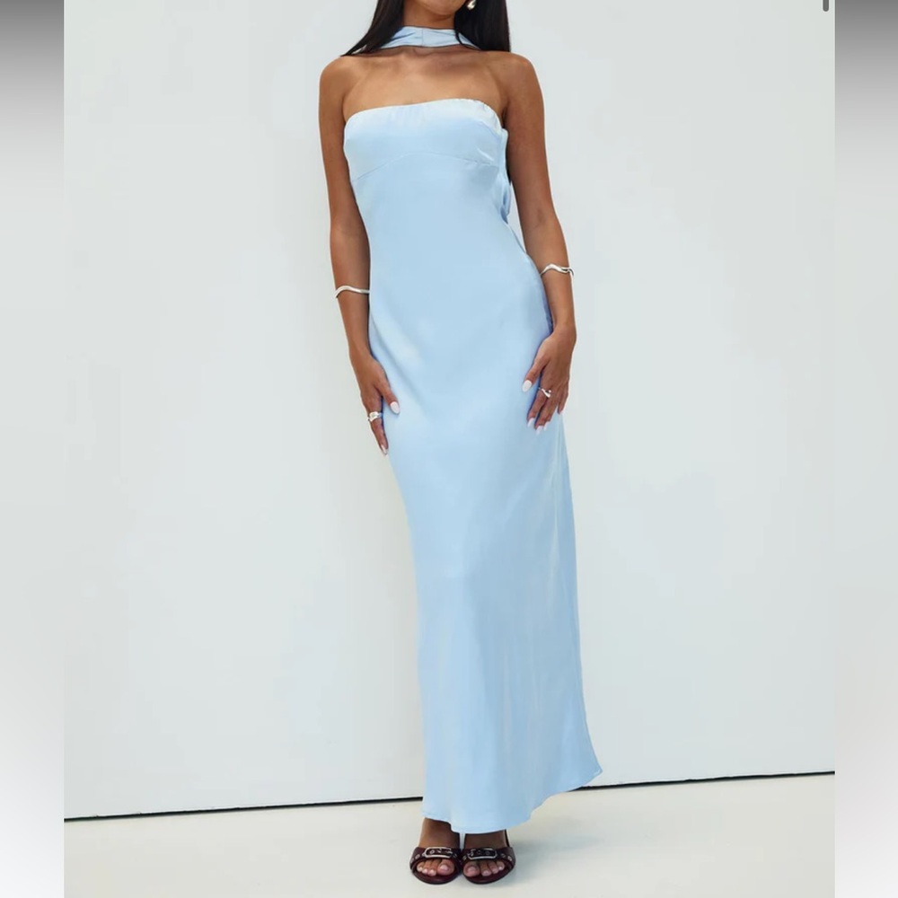 Princess Polly Legacies Strapless Maxi Dress Icy Blue - US 2